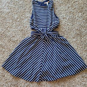 Blue and White Striped Dress with Cut Outs